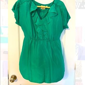 Green Vanessa Virginia Anthro silk top with ruffle